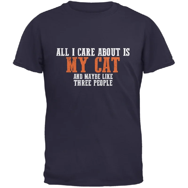 Sarcastic Care About My Cat Navy Adult T-ShirtPerformance T-Shirts