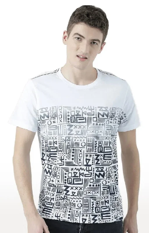 Huetrap White Mens Short Sleeve Graphic Printed Tshirt-HT17MKGRAWHT00691Scoop Neck Short Sleeve Tops