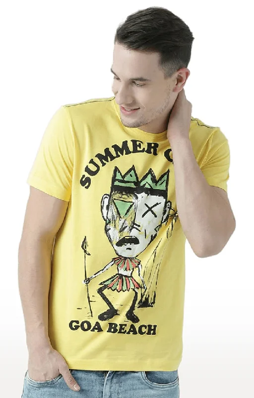 Huetrap Yellow Mens Short Sleeve Graphic Printed Tshirt-HT17MKGRAYLW00697Work Short Sleeve Tops