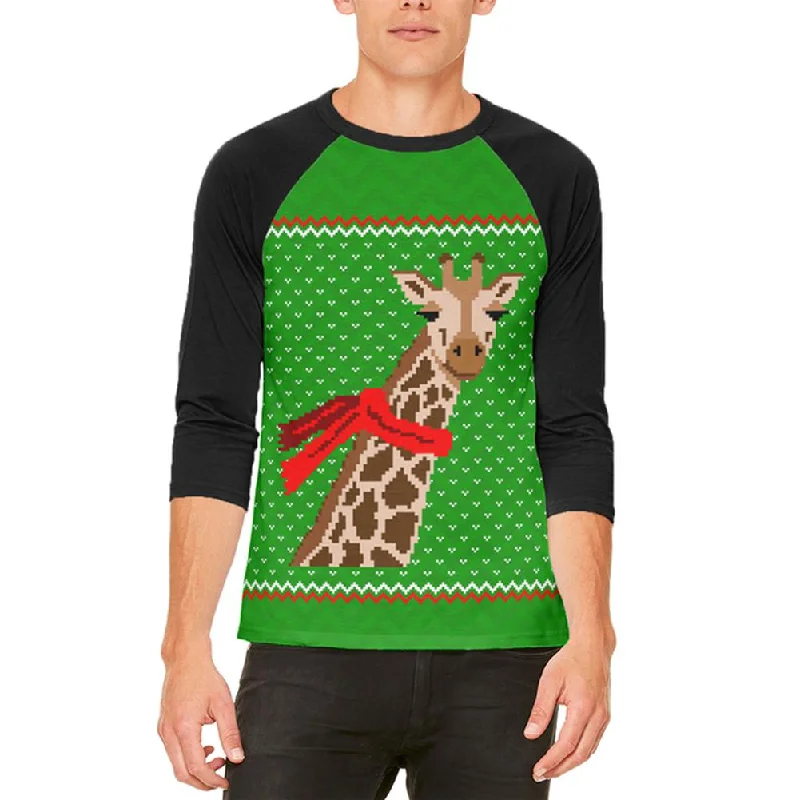 Ugly Christmas Sweater Big Giraffe Scarf Mens Raglan T ShirtPunk T-Shirts