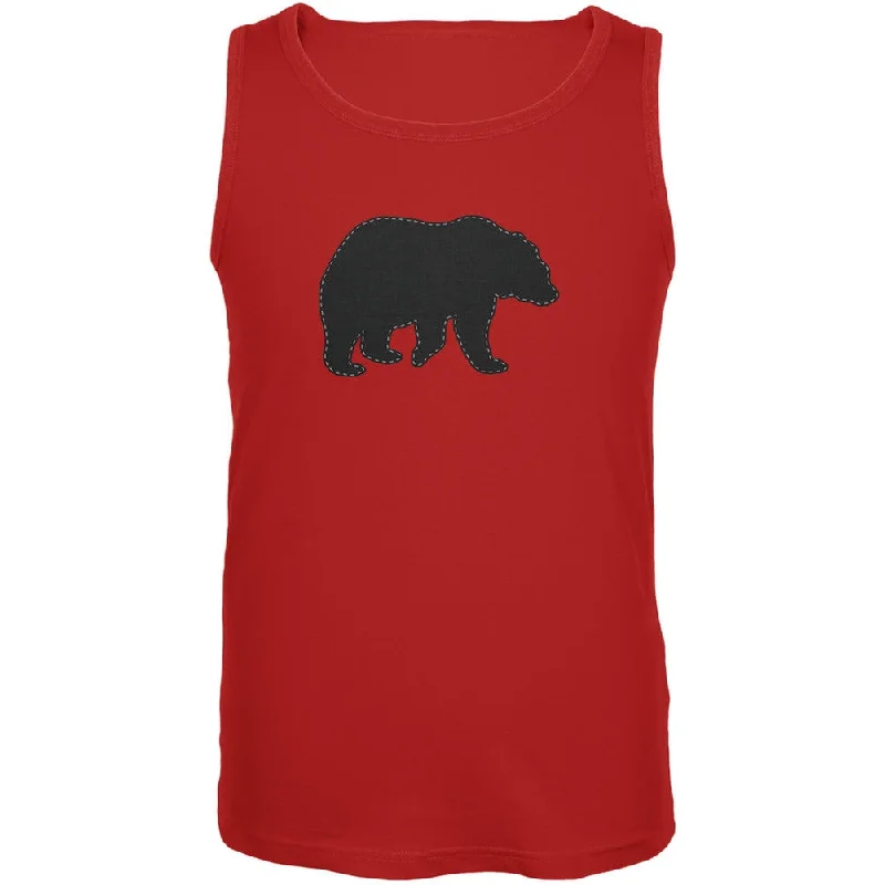 Bear Faux Stitched Red Adult Tank TopV-Neck T-Shirts