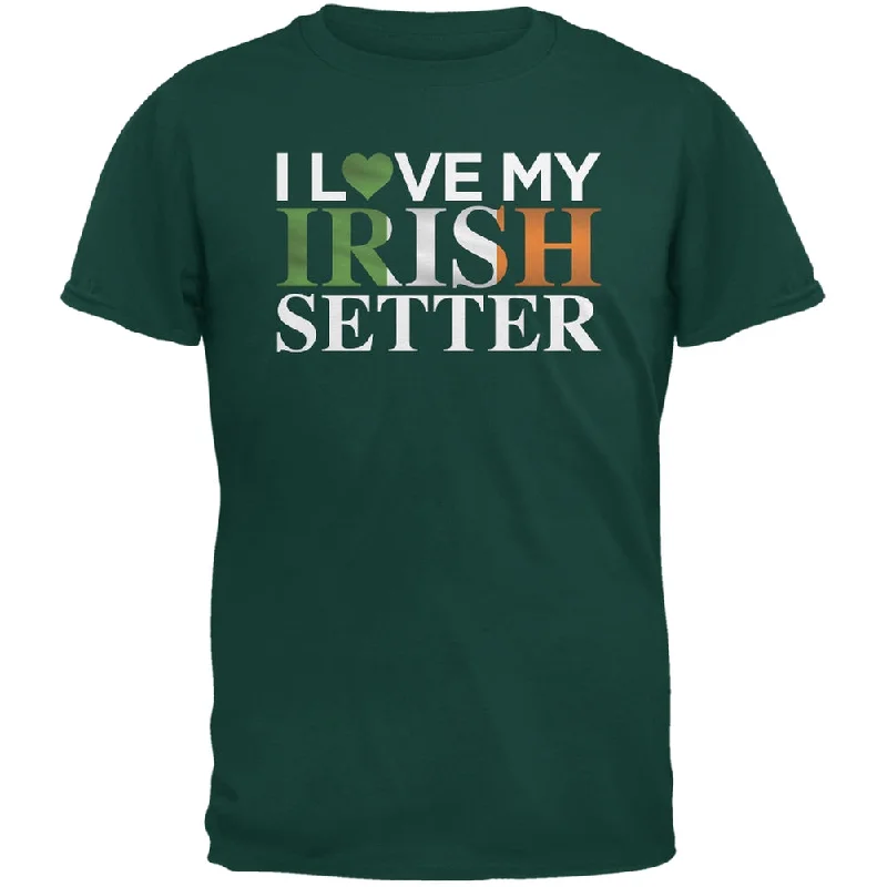 St. Patricks Day - I Love My Irish Setter Forest Green Adult T-ShirtSlim Fit T-Shirts