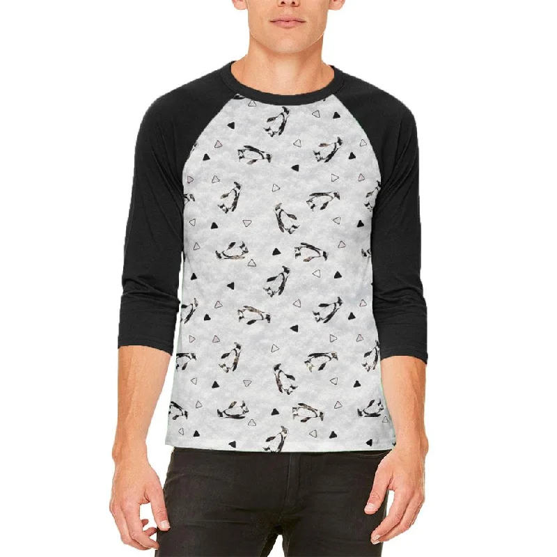 Retro Penguin Pattern Mens Raglan T ShirtSequined T-Shirts