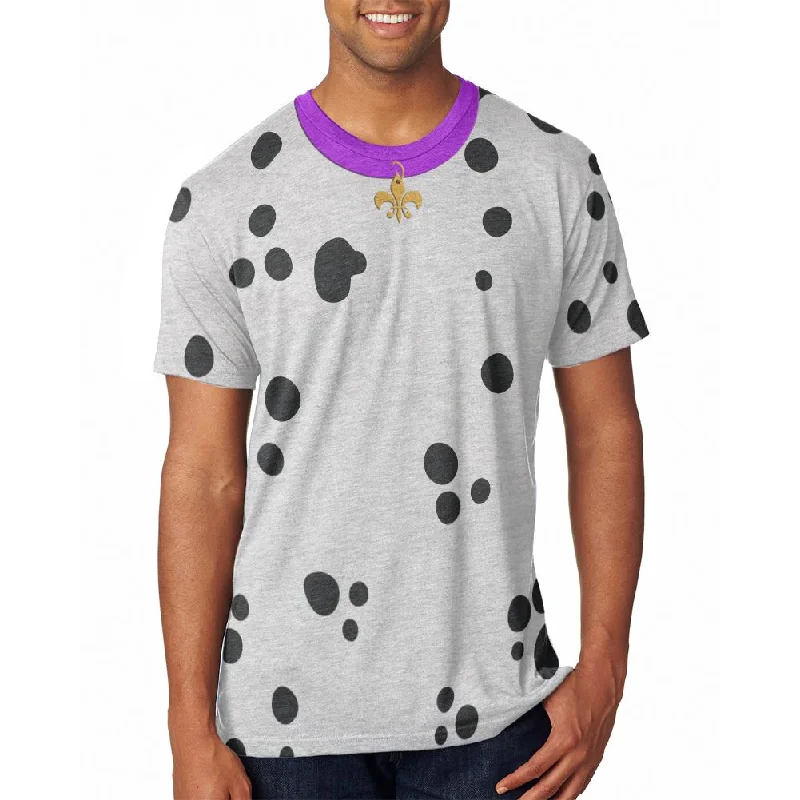 Mardi Gras Dog Dalmatian Costume Purple Collar Fleur De Lis All Over Mens T ShirtRetro T-Shirts