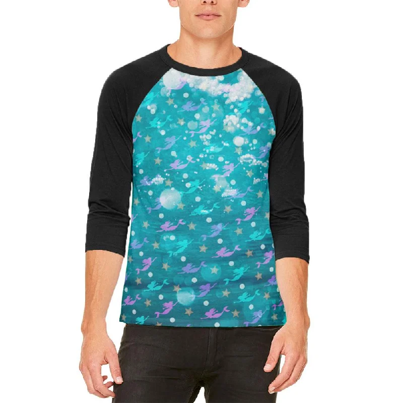 Mermaids Pearls and Starfish Pattern Mens Raglan T ShirtHooded T-Shirts