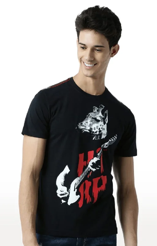 Huetrap Black Mens Short Sleeve Graphic Printed Tshirt-HT14MKGRABLK00164Off-Shoulder Short Sleeve Tops