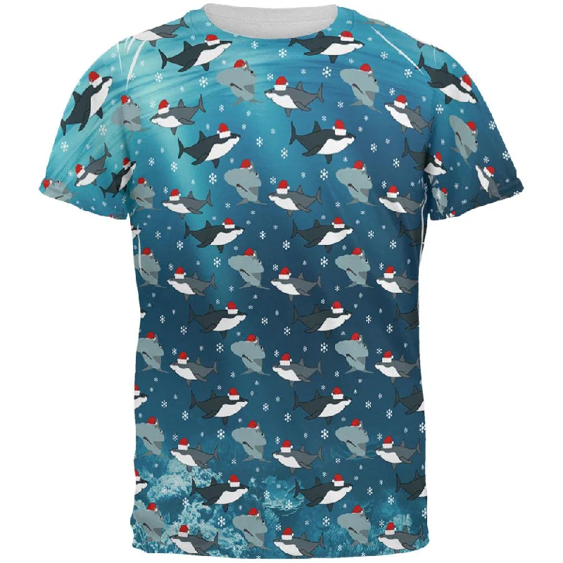 Christmas Shark Pattern All Over Mens T ShirtJersey T-Shirts