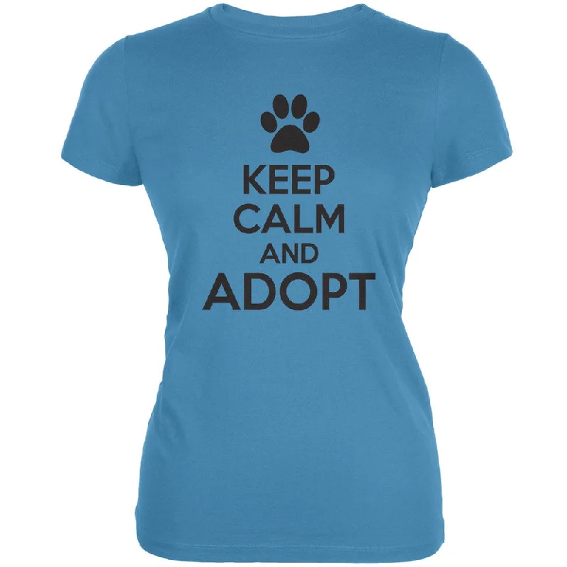 Keep Calm And Adopt Aqua Juniors Soft T-ShirtBoat Neck T-Shirts