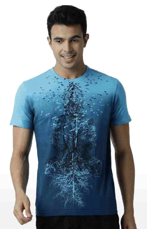 Huetrap Blue Mens Short Sleeve Graphic Printed Tshirt-HT16MKGRATQB00272Linen Short Sleeve Tops