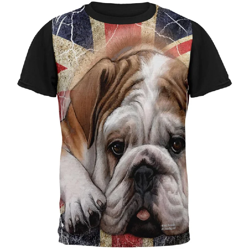 English Bulldog Union Jack Flag Live Forever All Over Mens Black Back T ShirtAthletic T-Shirts