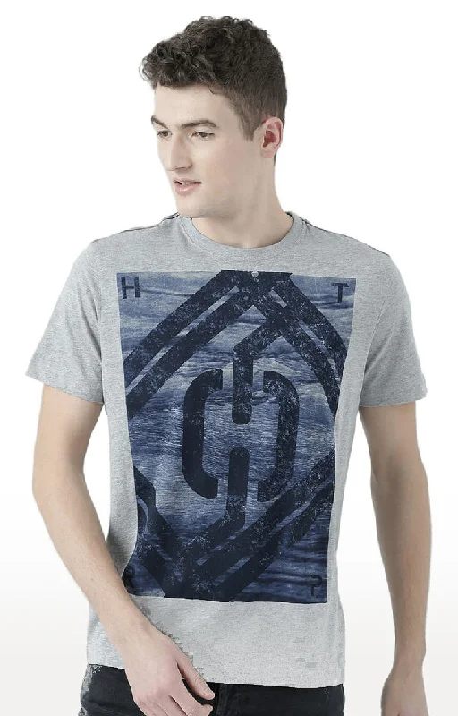 Huetrap Grey Mens Short Sleeve Graphic Printed Tshirt-HT17MKGRAGML00620Outdoor Short Sleeve Tops