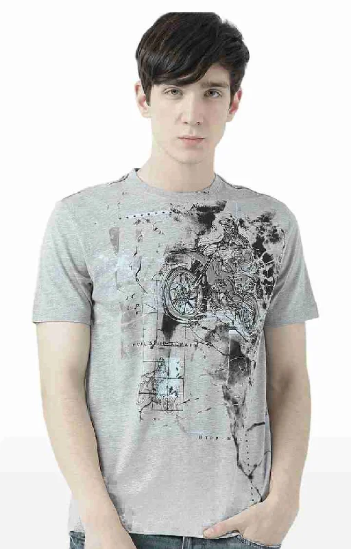 Huetrap Grey Mens Short Sleeve Graphic Printed Tshirt-HT17MKGRAGML00633Crewneck Short Sleeve Tops