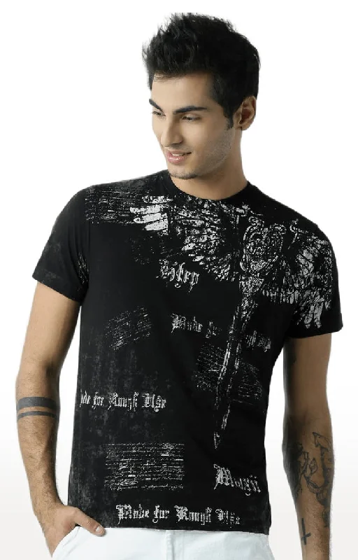 Huetrap Black Mens Short Sleeve Graphic Printed Tshirt-HT16MKGRABLK00434Streetwear Short Sleeve Tops