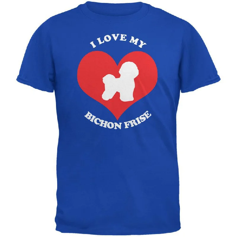 Valentines I Love My Bichon Frise Royal Adult T-ShirtBeaded T-Shirts