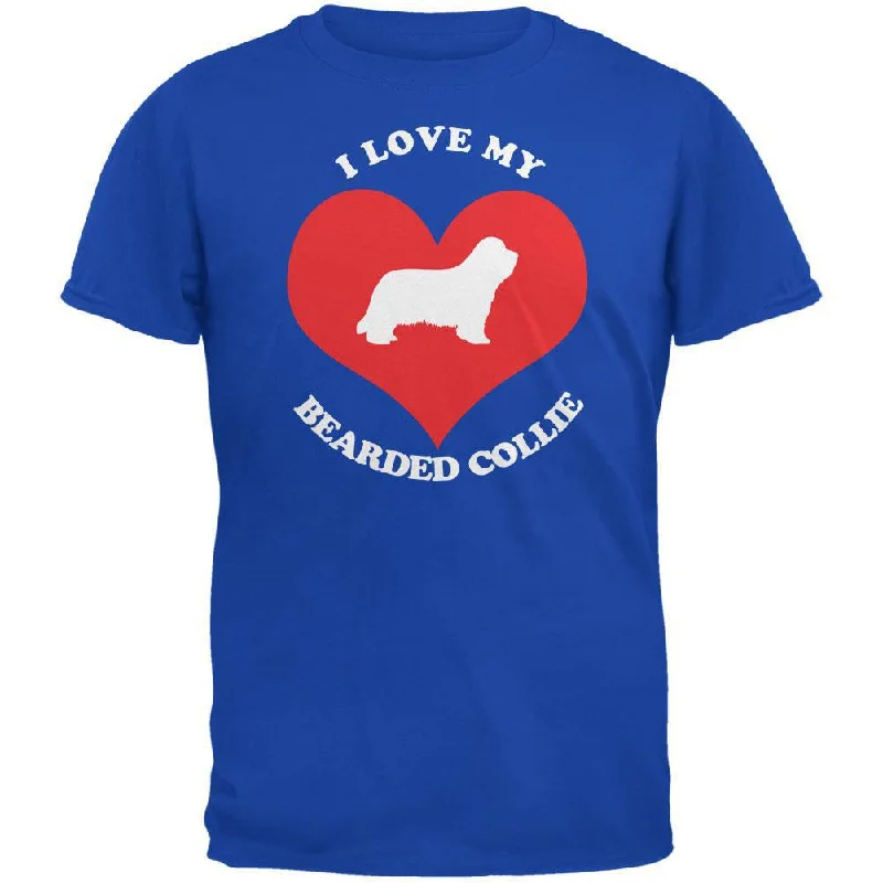 Valentines I Love My Bearded Collie Royal Adult T-ShirtRibbed Cuff T-Shirts