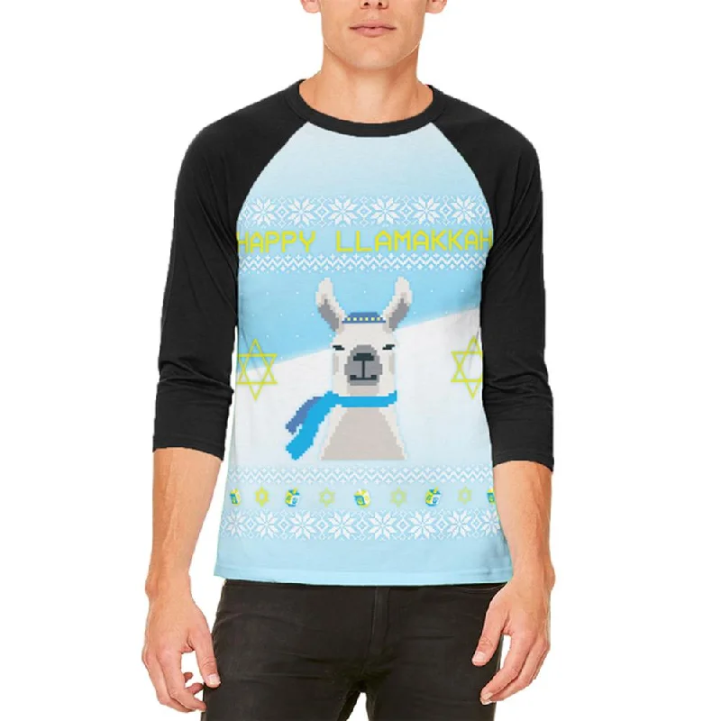 Ugly Christmas Sweater Llama Llamakkah Hanukkah Mens Raglan T ShirtDesigner T-Shirts