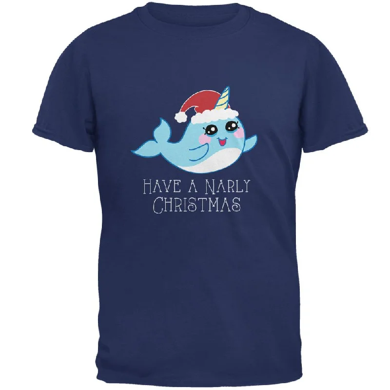 Narwhal Have a Narly Gnarly Christmas Mens T ShirtCropped T-Shirts