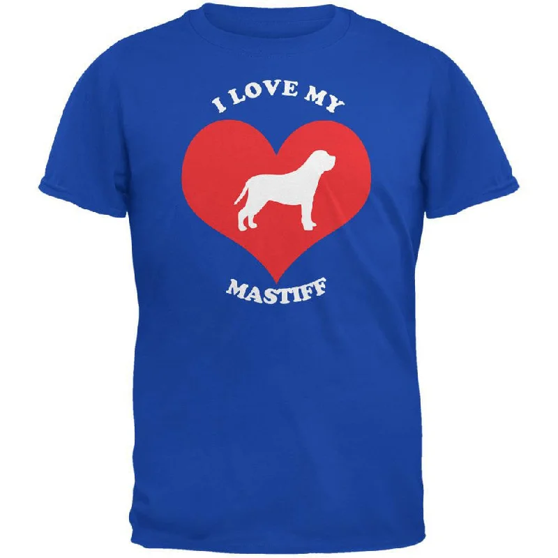 Valentines I Love My Mastiff Royal Adult T-ShirtStriped T-Shirts