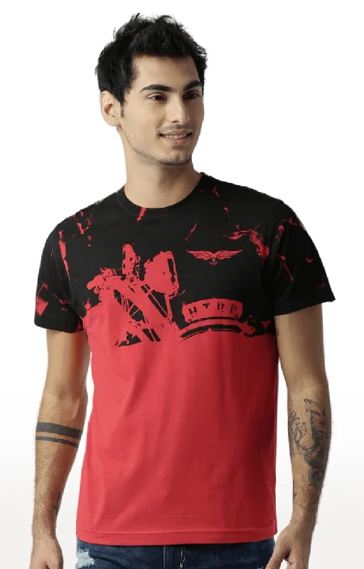 Huetrap Red Mens Short Sleeve Graphic Printed Tshirt-HT16MKGRARED00405Mesh Short Sleeve Tops