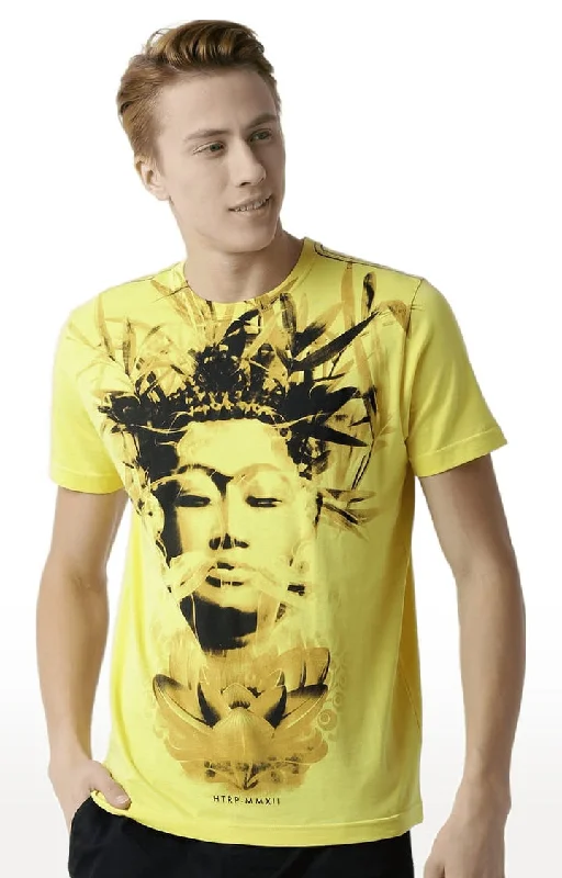 Huetrap Yellow Mens Short Sleeve Graphic Printed Tshirt-HT16MKGRAYLW00279Reflective Short Sleeve Tops