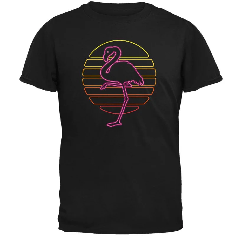 Retro 80s Neon Sign Flamingo Sunset Mens Soft T ShirtBlended Fabric T-Shirts