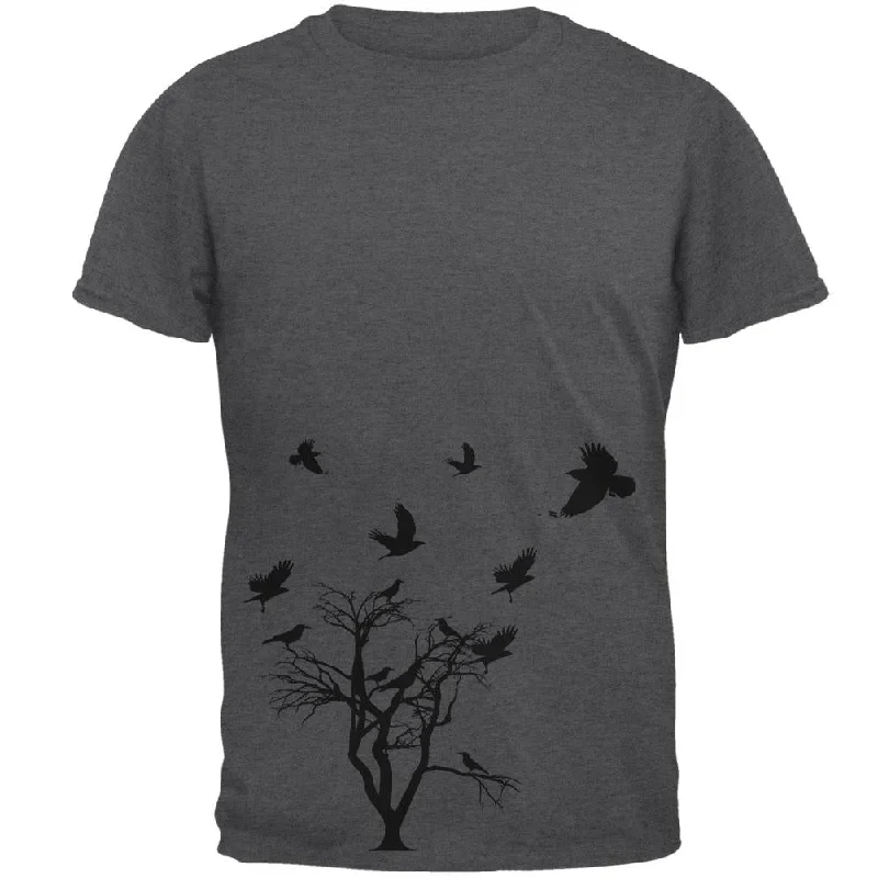 Crow Raven Flying Winter Tree Mens T ShirtLace-Up T-Shirts