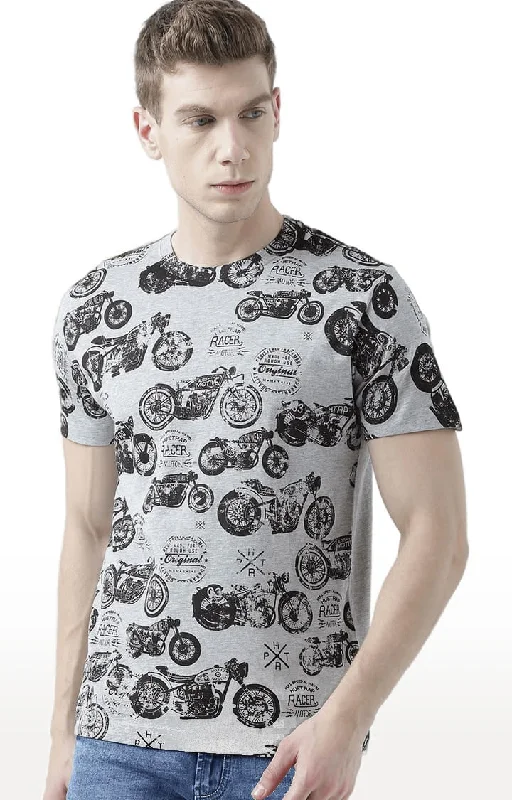 Huetrap Grey Mens Short Sleeve Graphic Printed Tshirt-HT17MKGRAGML00676Logo Short Sleeve Tops