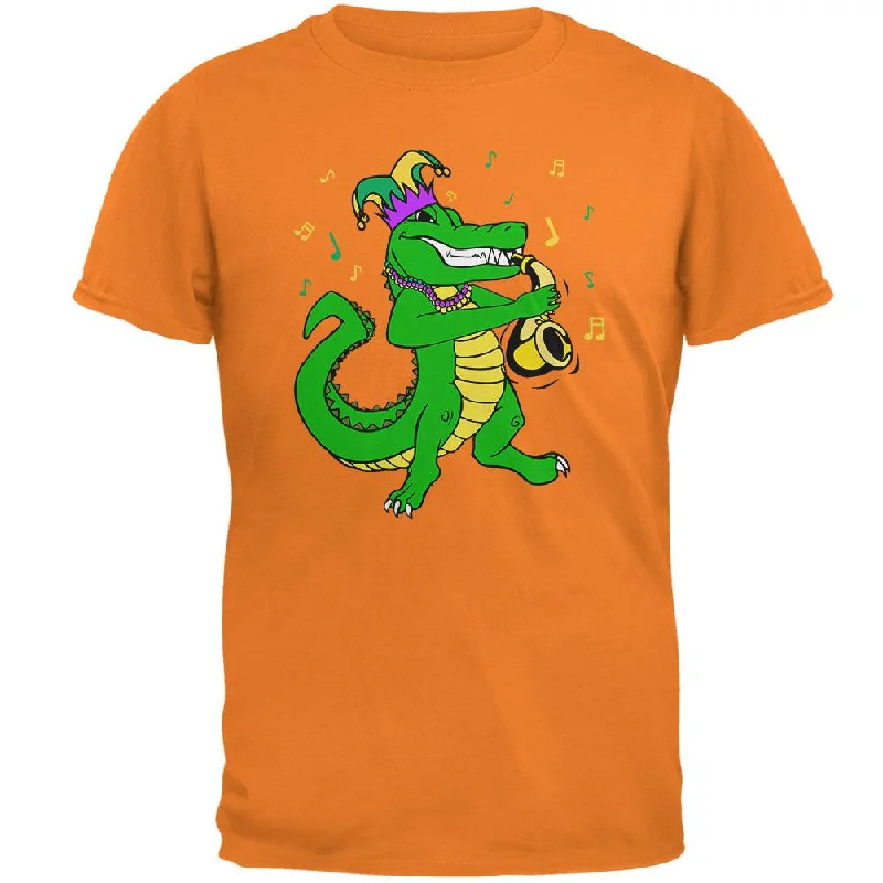 Mardi Gras Alligator Playing Saxaphone Jester Jazz Mens T ShirtBand Merch T-Shirts