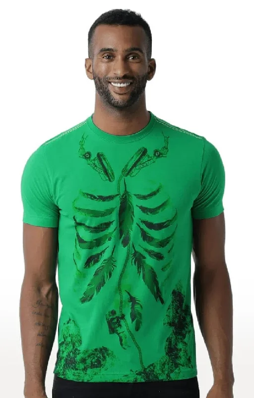 Huetrap Green Mens Short Sleeve Graphic Printed Tshirt-HT17MKGRAGRE00306Hemp Short Sleeve Tops