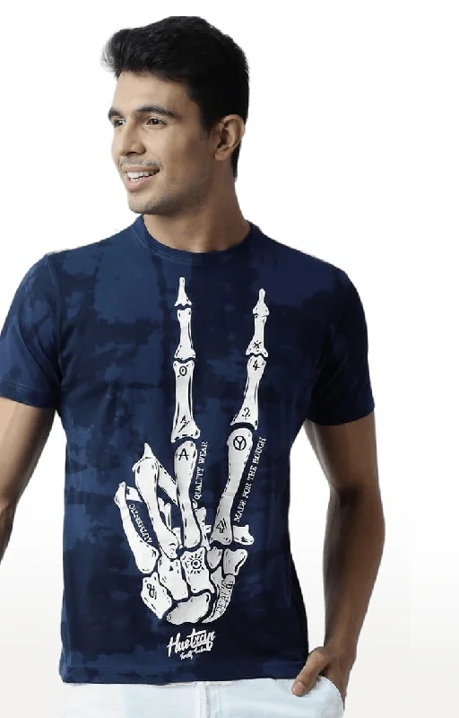 Huetrap Blue Mens Short Sleeve Graphic Printed Tshirt-HT16MKGRALNY00413Thermal Short Sleeve Tops