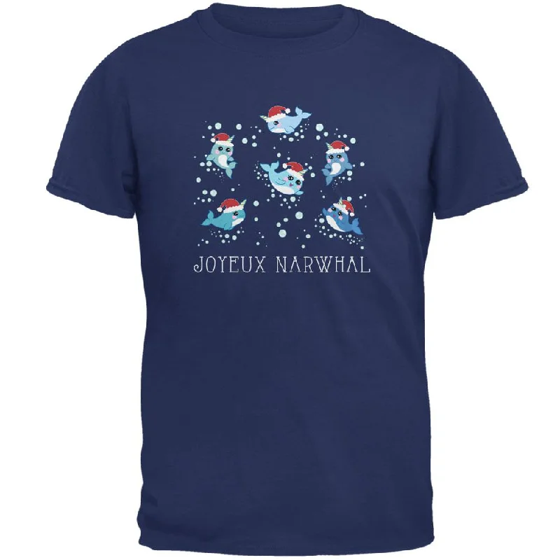 Christmas Joyeux Narwhal Noel Mens T ShirtOff-Shoulder T-Shirts