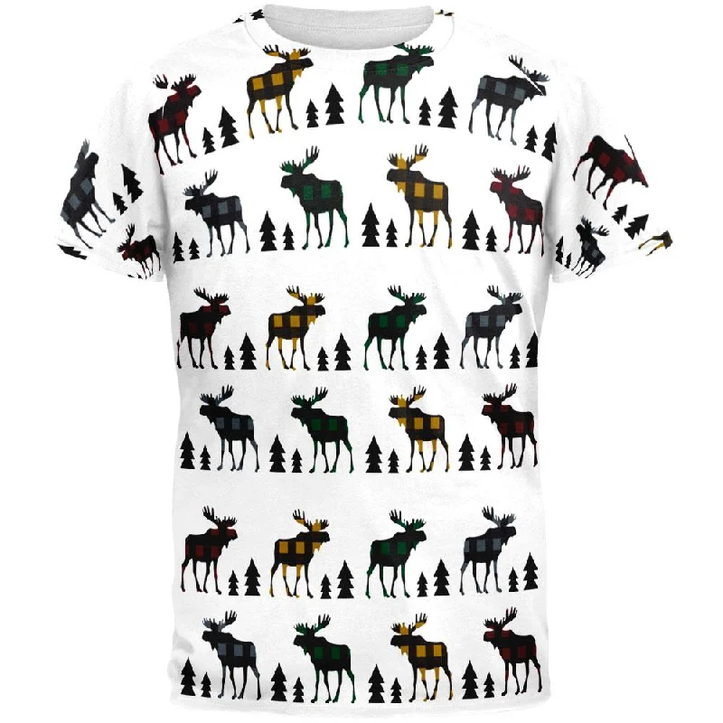 Autumn Plaid Moose on the Loose Pattern All Over Mens T ShirtMinimalist T-Shirts