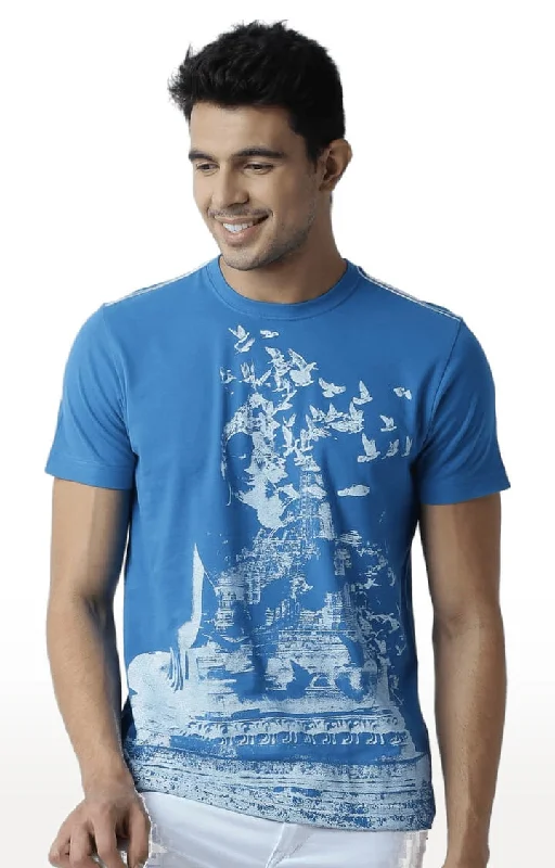 Huetrap Blue Mens Short Sleeve Graphic Printed Tshirt-HT16MKGRASUR00367Retro Short Sleeve Tops