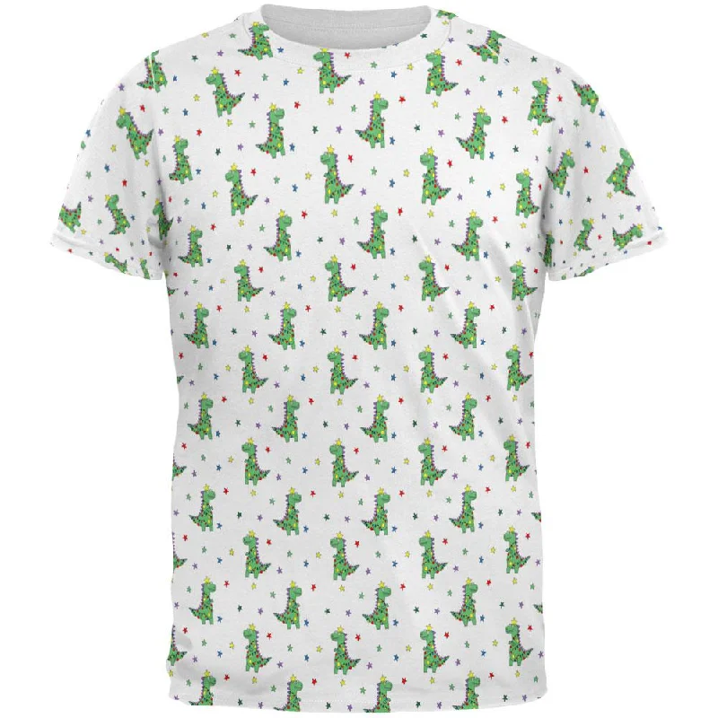 Christmas Tree Rex T-Rex Dinosaur Pattern All Over Mens T ShirtRuffled T-Shirts