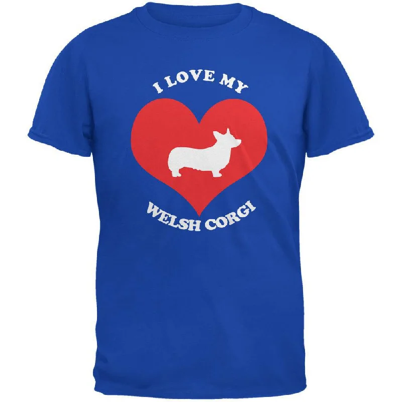 Valentines I Love My Welsh Corgi Royal Adult T-ShirtEmbroidered T-Shirts