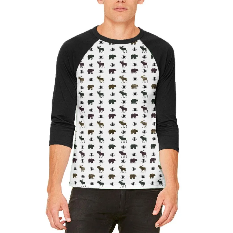 Autumn Plaid Bear and Moose Pattern Mens Raglan T ShirtOrganic Cotton T-Shirts