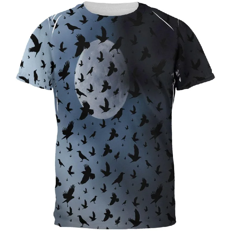 Crow Raven Flying Autumn Moon Night All Over Mens T ShirtTasseled T-Shirts