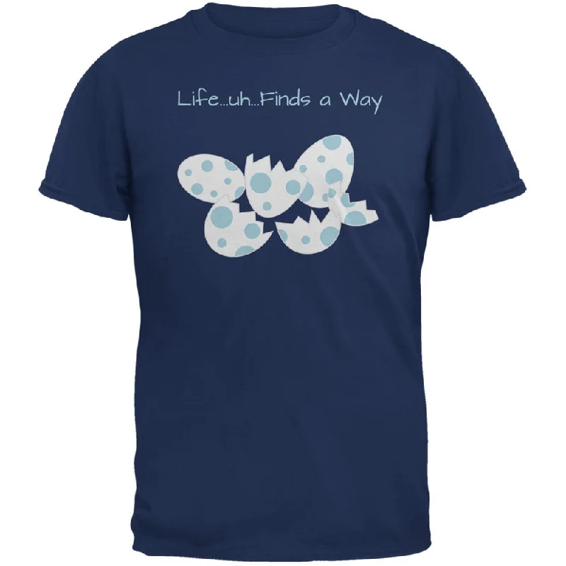 Jurassic Dino Eggs Life Finds a Way Metro Blue Adult T-ShirtOutdoor T-Shirts