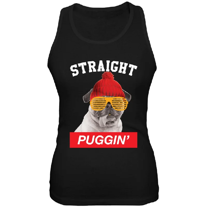 Straight Puggin' Black Soft Juniors Tank TopTravel T-Shirts