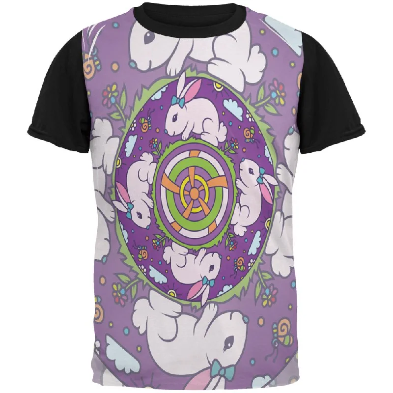 Mandala Trippy Stained Glass Easter Bunny All Over Mens Black Back T ShirtTasseled T-Shirts