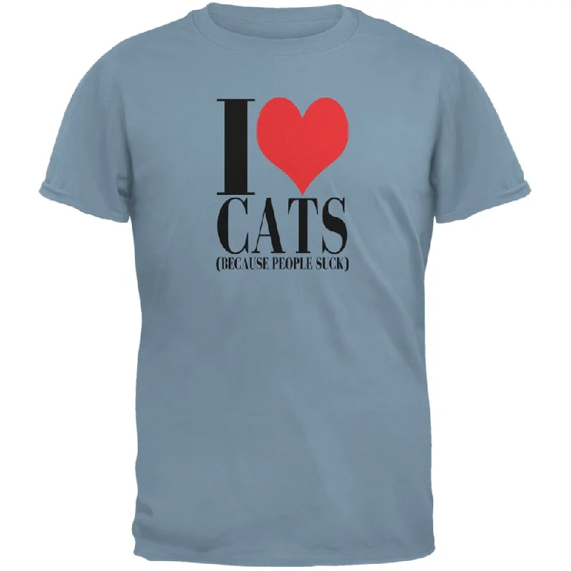 Love Cats People Suck Stone Blue Adult T-ShirtFormal T-Shirts