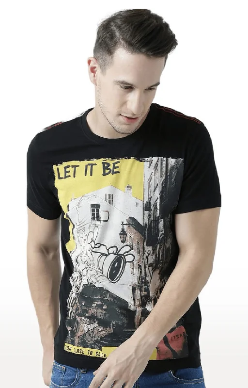 Huetrap Black Mens Short Sleeve Graphic Printed Tshirt-HT17MKGRABLK00652Oversized Short Sleeve Tops