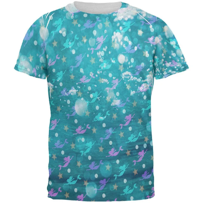 Mermaids Pearls and Starfish Pattern All Over Mens T ShirtRibbed Cuff T-Shirts