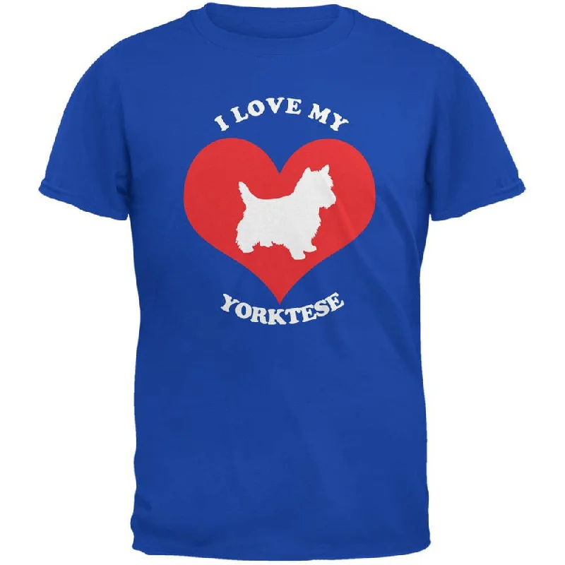 Valentines I Love My Yorktese Royal Adult T-ShirtOrganic Cotton T-Shirts