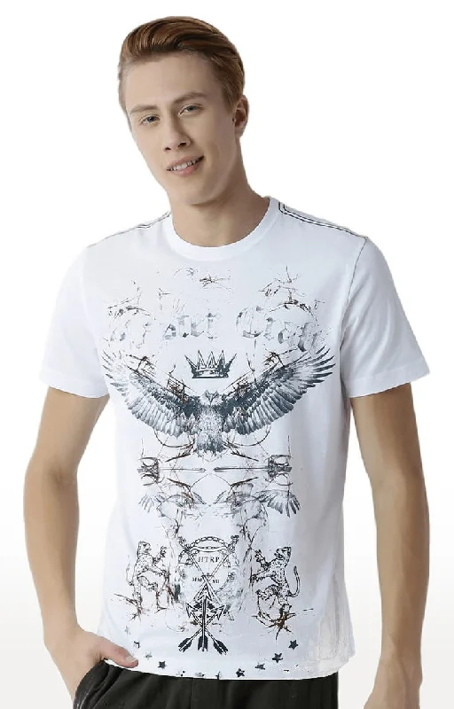 Huetrap White Mens Short Sleeve Graphic Printed Tshirt-HT16MKGRAWHT00388Punk Short Sleeve Tops