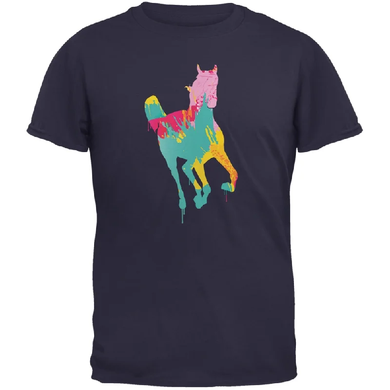 Splatter Horse Navy Adult T-ShirtV-Neck T-Shirts