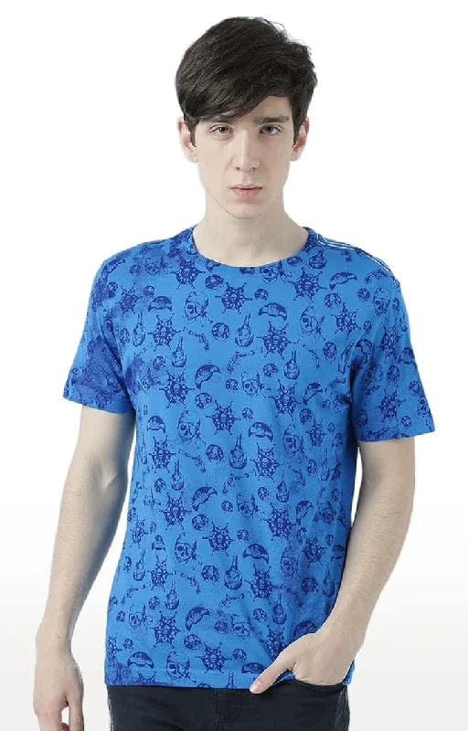 Huetrap Blue Mens Short Sleeve Graphic Printed Tshirt-HT17MKGRASUR00780Cropped Short Sleeve Tops