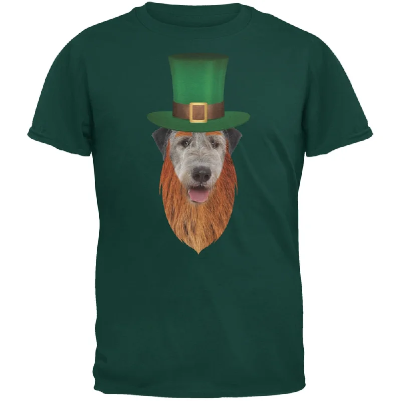 St. Patricks Day - Irish Wolfhound Leprechaun Forest Green Adult T-ShirtCropped T-Shirts