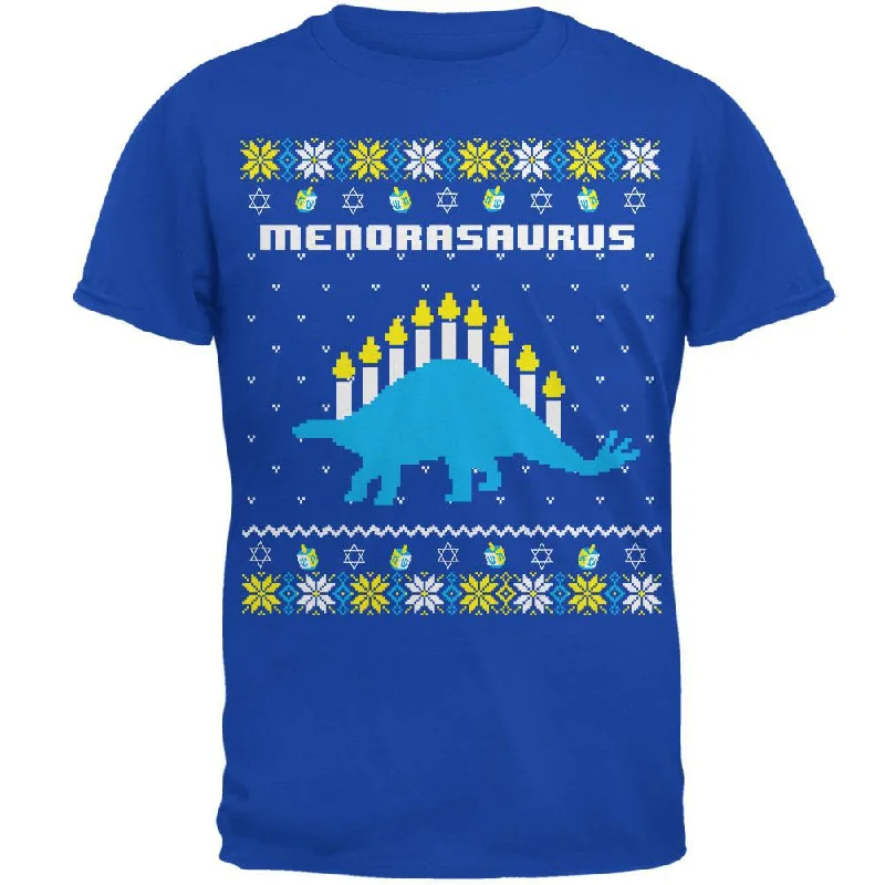 Hanukkah Ugly Sweater Menorasaurus Menorah Stegasaurus Mens Soft T ShirtHip-Hop T-Shirts