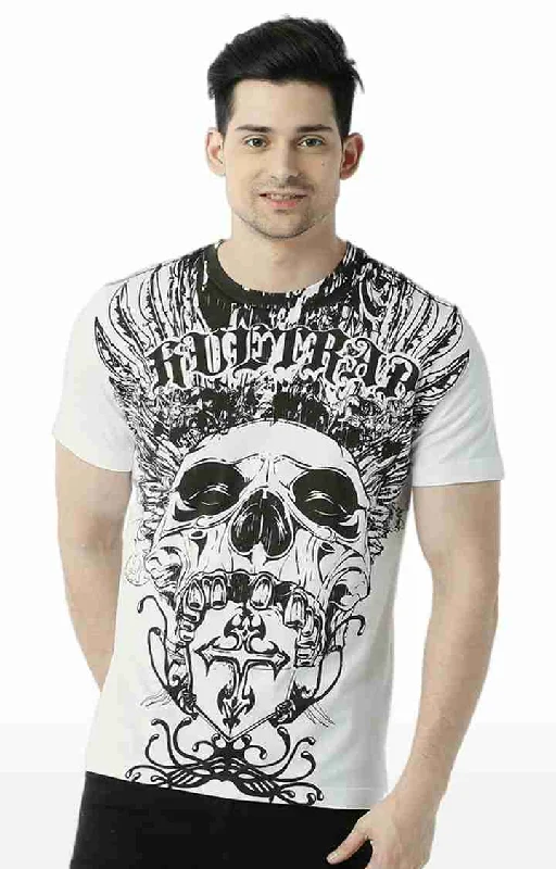 Huetrap White Mens Short Sleeve Graphic Printed Tshirt-HT15MKGRAOFW00059Reflective Short Sleeve Tops